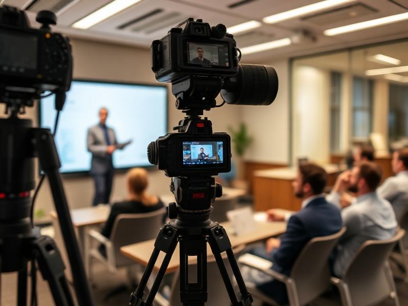 Classroom training session being recorded on camera for conversion into digital learning
