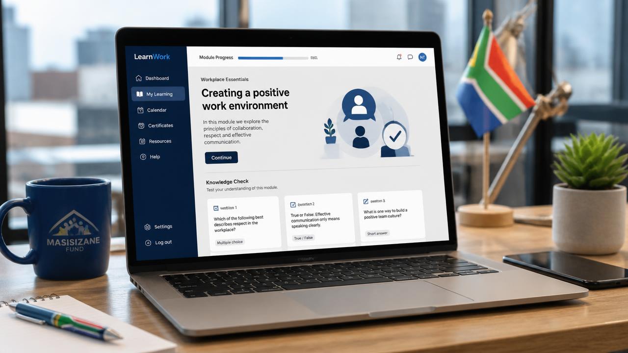 Employee completing a modern interactive eLearning module on a laptop