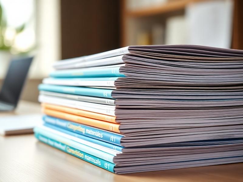 Printed training manuals, facilitator guides and presentation handouts stacked on a desk